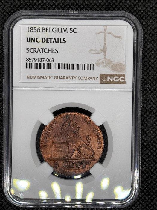 België. Leopold I. 5 Cents 1856 NGC UNC (Zonder, Timbres & Monnaies, Monnaies | Pays-Bas