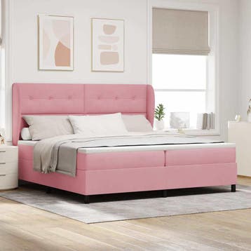 vidaXL Boxspring bed met hoofdeinde Roze 200 x 200 cm, Verzenden, Nieuw