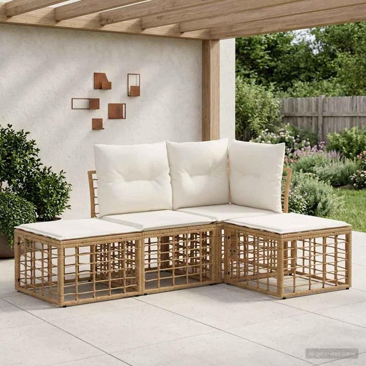 vidaXL Buiten bank set Naturel Polyester, Jardin & Terrasse, Ensembles de jardin, Envoi