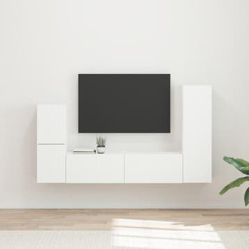 vidaXL Tv-meubelset Wandgemonteerd 4 pcs Wit Bewerkt hout, Huis en Inrichting, Verzenden, Nieuw
