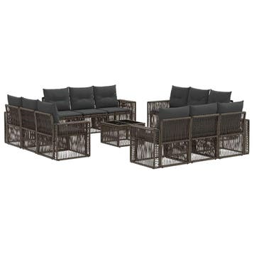 vidaXL Tuinbank Set 13 pcs Grijs en Donkergrijs poly rattan, Verzenden