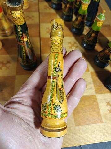 Jeu déchecs - Guerreros de Kazajistan XXL - Bois polychrome, Antiquités & Art