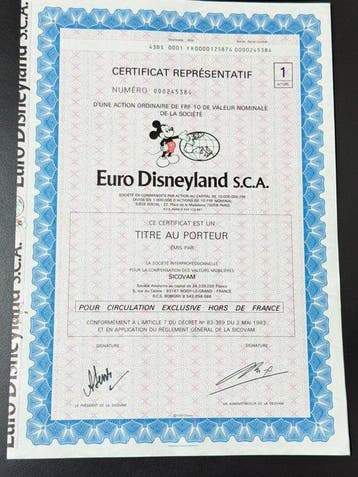 Euro Disneyland S.C.A. (Euro Disney) - 1 Aandelenbewijs van, Nieuw