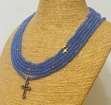 Natuurlijke blauwe nefriet met katholieke kruis en Grieks, Antiek en Kunst