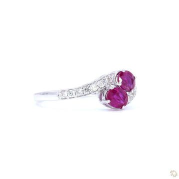 Ring - 14 karaat Witgoud - 1.16ct. tw. Robijn - Diamant, Nieuw