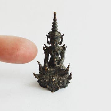 Oud-Indochinese, Siamesen Brons XS Zittende Boeddha op Troon, Antiek en Kunst