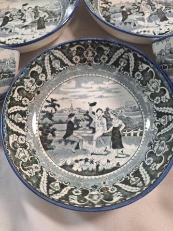 Scott (Southwick pottery) - Kop en schotel (12) - ca 1800 -, Antiek en Kunst