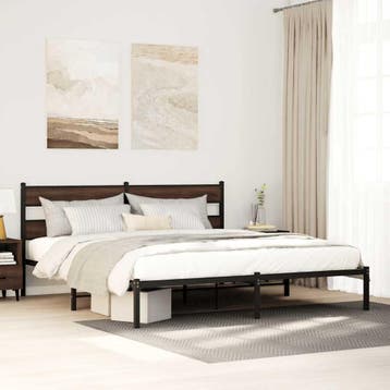 vidaXL Bedframe met hoofdbord zonder matras bruin eiken, Huis en Inrichting, Slaapkamer | Bedden, Verzenden, Nieuw