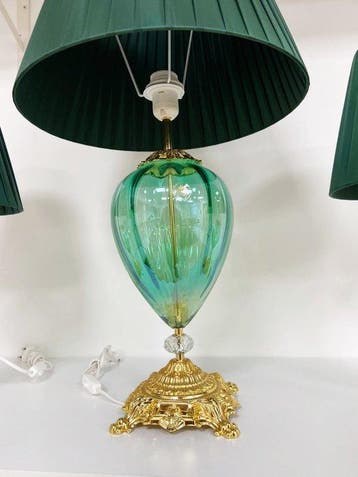 Tafellamp (3) - Glas, Messing, Kristal, Textiel, Verguld -, Huis en Inrichting, Nieuw