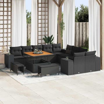 vidaXL Tuinbank Set 13 st Zwart poly rattan, Verzenden, Nieuw