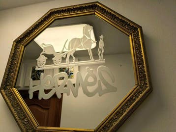Hermes Mirror - Reclamebord - glas, hout, Antiek en Kunst