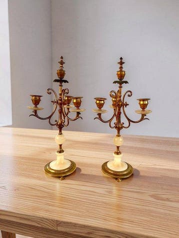 Chandelier (2) - Laiton, Bronze, Albâtre