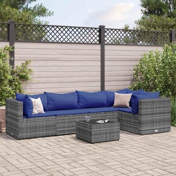 vidaXL 6-delige Loungeset met kussens poly rattan grijs, Verzenden, Nieuw, Loungeset