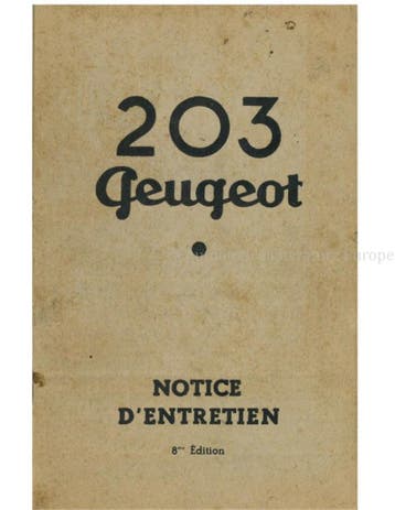 1953 PEUGEOT 203 SEDAN INSTRUCTIEBOEKJE FRANS