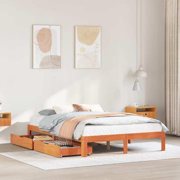 vidaXL Bedframe met lades massief grenenhout wasbruin, Verzenden, Nieuw