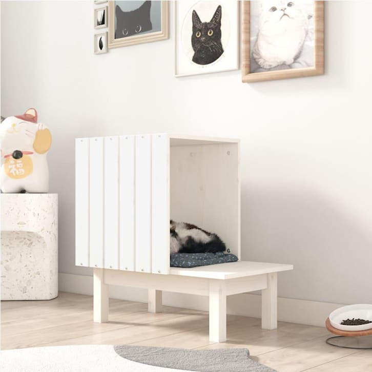 vidaXL Kattenhuis 60x36x60 cm massief grenenhout wit, Dieren en Toebehoren, Katten-accessoires, Nieuw, Verzenden