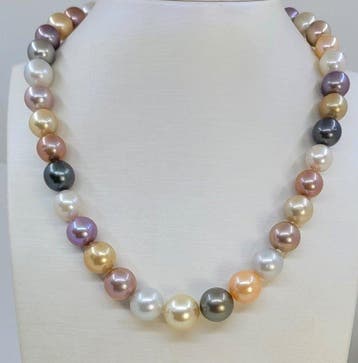 Halsketting 10×14 mm ronde Zuidzee-, Tahiti- en Edisonparels, Nieuw