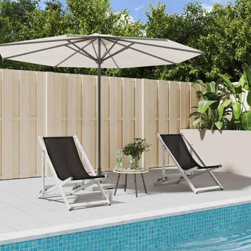 vidaXL Opklapbare stoelen, 2 stuks, zwart aluminium en, Jardin & Terrasse, Chaises de jardin, Verzenden