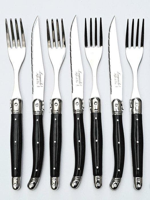 Laguiole - 6x Forks & 6x knives - Black - style de -, Antiek en Kunst, Antiek | Keukengerei