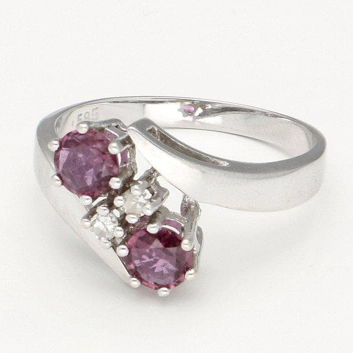 Bague - 14 carats Or blanc Rubis - Diamant, Handtassen en Accessoires, Ringen