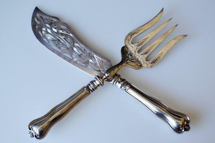 Serveerset voor vis - .950 zilver - Parijs, Antiek en Kunst, Antiek | Zilver en Goud