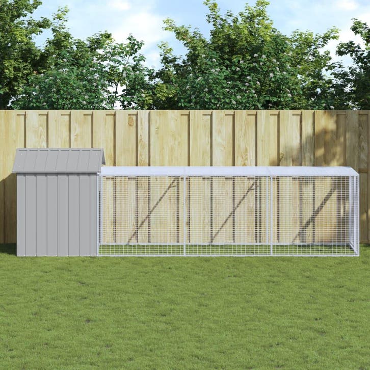 vidaXL Kippenhok met ren 117x405x123 cm staal lichtgrijs, Dieren en Toebehoren, Knaagdieren en Konijnen | Hokken en Kooien, Nieuw