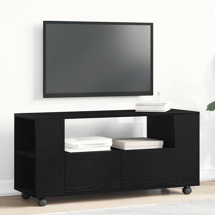 vidaXL Tv-meubel wielen 102x34,5x43 cm spaanplaat zwart, Huis en Inrichting, Kasten |Televisiemeubels, Nieuw, Verzenden