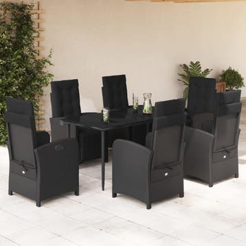 vidaXL 7-delige Tuinset met kussens poly rattan zwart, Verzenden, Nieuw, Tuinset