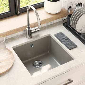 vidaXL Wasbak 80% Kwarts en 20% Hars 430 x 460 mm Grijs, Huis en Inrichting, Keuken | Keukenelementen, Verzenden, Nieuw