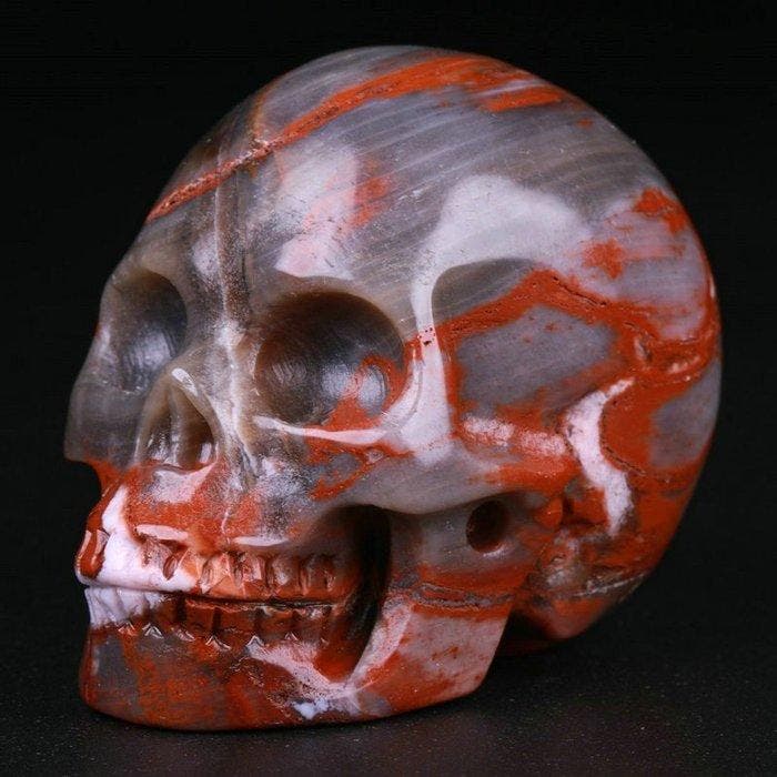 96 g 5,10 cm x 3,40 cm bonte jaspis schedel Maya Xibalba, Collections, Minéraux & Fossiles