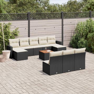 vidaXL 11-delige Loungeset met kussens poly rattan zwart, Verzenden, Loungeset