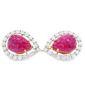Oorstekers - 14 karaat Roségoud - 16.58ct. tw. Robijn -