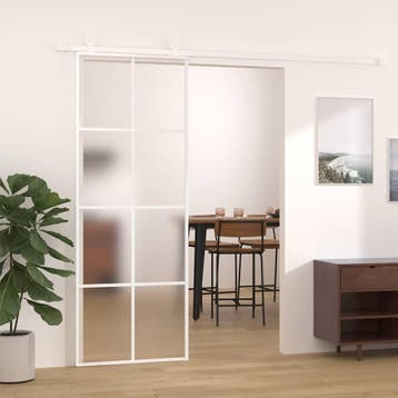 vidaXL Schuifdeur 76x205 cm mat ESG-glas en aluminium wit, Verzenden, Nieuw