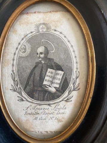 Oude gravure in een ovale eboniseerde lijst - Sint-Ignatius