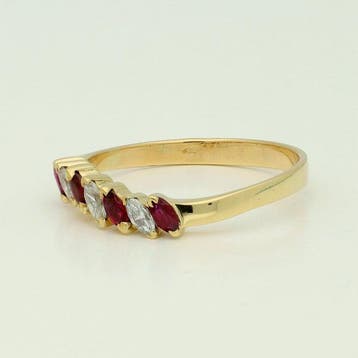 Bague - 18 carats Or jaune - Diamant - Rubis.