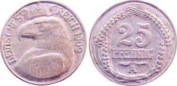 Duitsland Probe 25 Pfennig 1909a Cu/ni verzilvert selten!, Verzenden, België