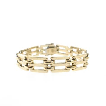 Gouden fantasie schakelarmband, Ophalen of Verzenden, Gebruikt, Goud, Goud