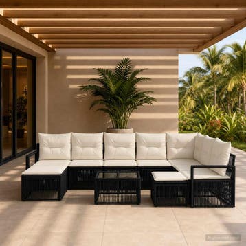 vidaXL Tuinbank Set 10 st Zwart poly rattan, Verzenden, Nieuw