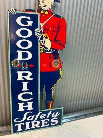 Vintage Goodrich Safety Shoes reclamebord – emaille