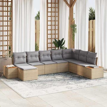 vidaXL Tuinbank Set 8 st Beige Poly rattan, Tuin en Terras, Tuinsets en Loungesets, Verzenden, Nieuw