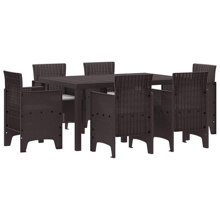 vidaXL Tuin Eettafel Set 7 pcs Bruin Polt riet, Jardin & Terrasse, Ensembles de jardin, Envoi