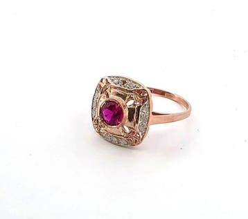 Zonder minimumprijs - Ring - 9 kt. Roségoud, Zilver Spinel -, Nieuw