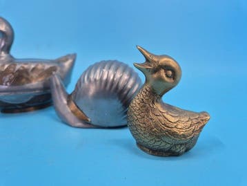 Vintage Messing & Zinn Deko Figuren Set – Enten und Schnecke, Antiek en Kunst