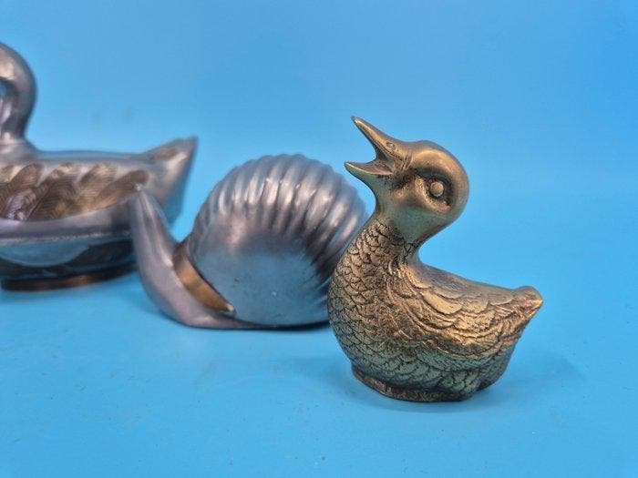 Vintage Messing & Zinn Deko Figuren Set – Enten und Schnecke, Antiquités & Art, Curiosités & Brocante