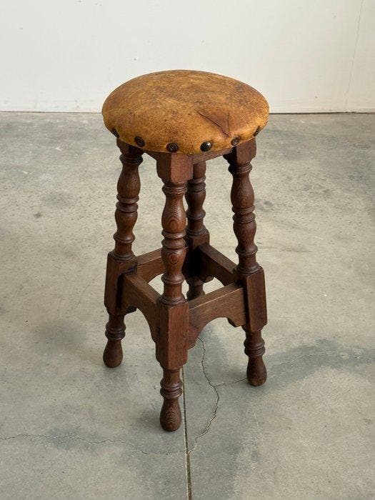 Kruk - Hout, Leder - Rustico, Antiek en Kunst, Curiosa en Brocante