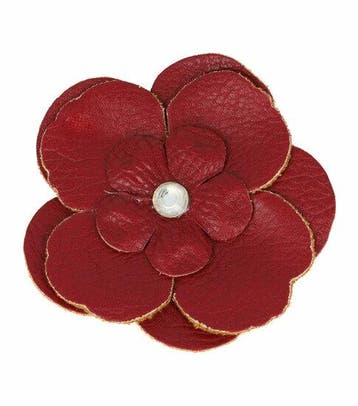 Haarspeld Duckklem & Broche 6cm – Lederlook Bloemvorm – Rood, Nieuw