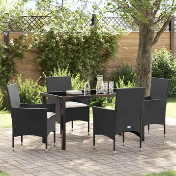 vidaXL Tuin Eettafel Set 5 st Zwart poly rattan, Verzenden, Nieuw