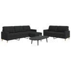 vidaXL 3-delige Loungeset met voetenbank / zetel stof zwart, Verzenden, Nieuw