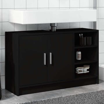 vidaXL Wastafelkast 90x29x55 cm bewerkt hout zwart, Verzenden
