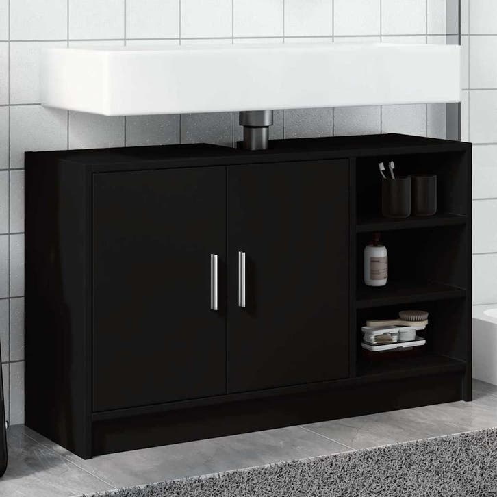 vidaXL Wastafelkast 90x29x55 cm bewerkt hout zwart, Maison & Meubles, Salle de bain | Meubles de Salle de bain, Envoi